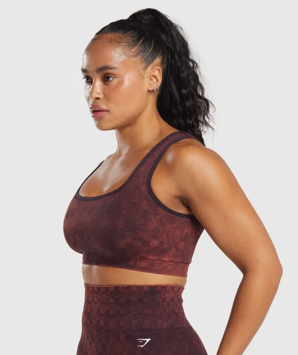 Clearance Gymshark Check Seamless Washed Sports Bra PlumBrown