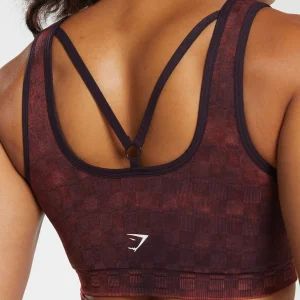 Clearance Gymshark Check Seamless Washed Sports Bra PlumBrown