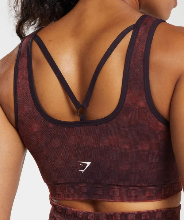 Clearance Gymshark Check Seamless Washed Sports Bra PlumBrown