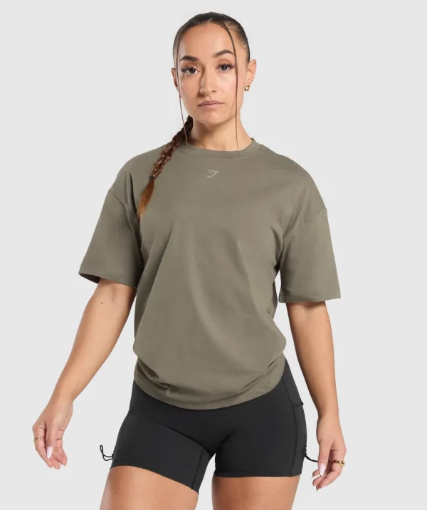 Best Gymshark Collegiate Oversized T-Shirt CamoBrown