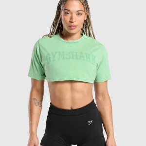 Sale Gymshark Collegiate Shadow Washed Crop Top LagoonGreen