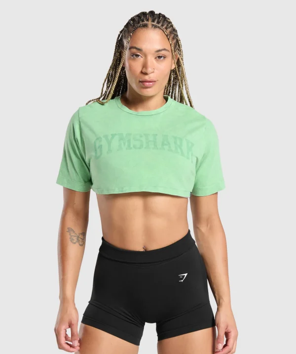 Sale Gymshark Collegiate Shadow Washed Crop Top LagoonGreen