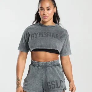 Online Gymshark Collegiate Shadow Washed Crop Top AsphaltGrey