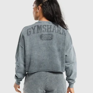 New Gymshark Collegiate Shadow Washed Midi Sweatshirt AsphaltGrey