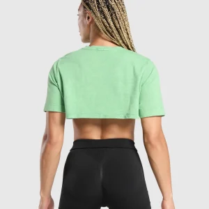 Sale Gymshark Collegiate Shadow Washed Crop Top LagoonGreen