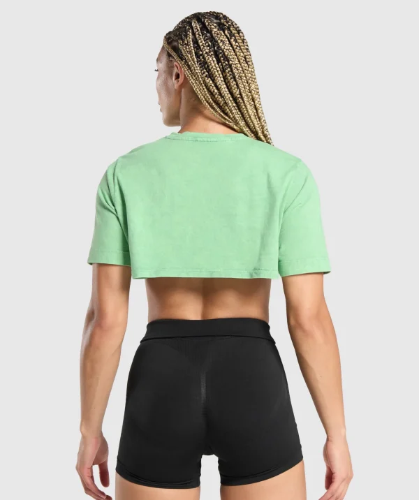 Sale Gymshark Collegiate Shadow Washed Crop Top LagoonGreen