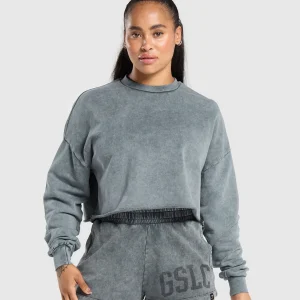 New Gymshark Collegiate Shadow Washed Midi Sweatshirt AsphaltGrey