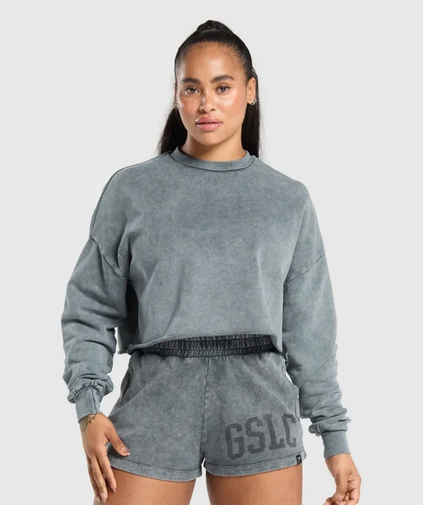 New Gymshark Collegiate Shadow Washed Midi Sweatshirt AsphaltGrey