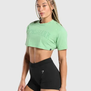 Sale Gymshark Collegiate Shadow Washed Crop Top LagoonGreen