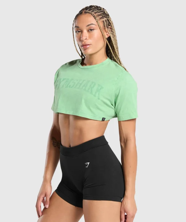 Sale Gymshark Collegiate Shadow Washed Crop Top LagoonGreen