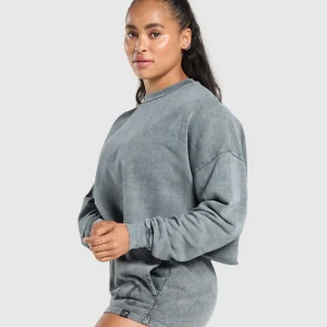 New Gymshark Collegiate Shadow Washed Midi Sweatshirt AsphaltGrey