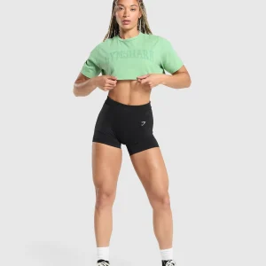 Sale Gymshark Collegiate Shadow Washed Crop Top LagoonGreen