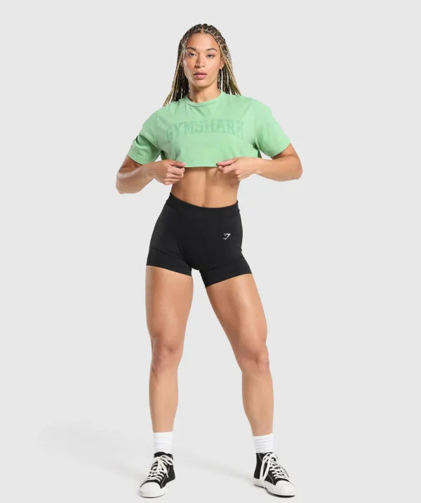 Sale Gymshark Collegiate Shadow Washed Crop Top LagoonGreen