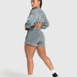 New Gymshark Collegiate Shadow Washed Midi Sweatshirt AsphaltGrey