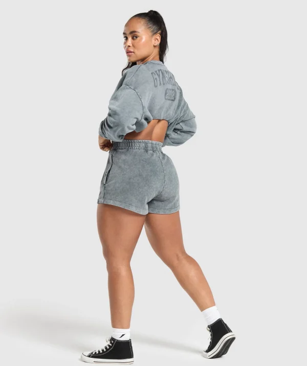 New Gymshark Collegiate Shadow Washed Midi Sweatshirt AsphaltGrey