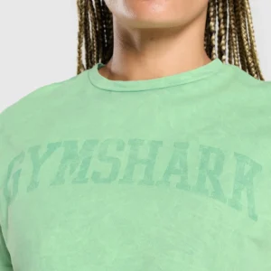 Sale Gymshark Collegiate Shadow Washed Crop Top LagoonGreen