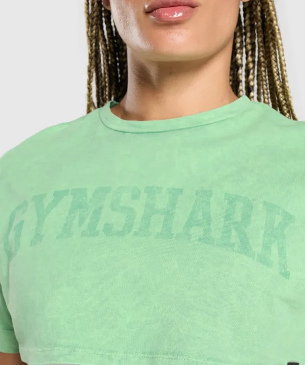 Sale Gymshark Collegiate Shadow Washed Crop Top LagoonGreen