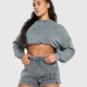 New Gymshark Collegiate Shadow Washed Midi Sweatshirt AsphaltGrey