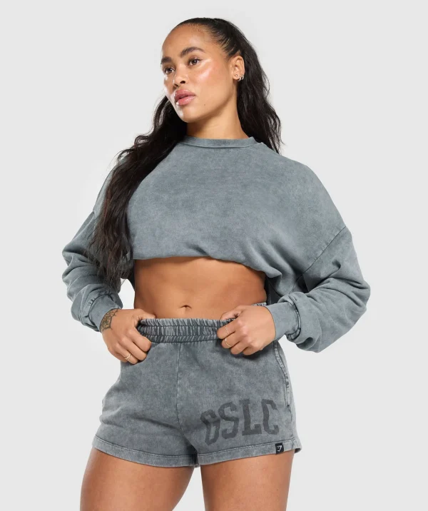 New Gymshark Collegiate Shadow Washed Midi Sweatshirt AsphaltGrey