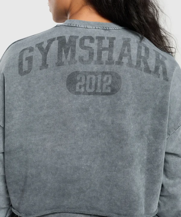 New Gymshark Collegiate Shadow Washed Midi Sweatshirt AsphaltGrey