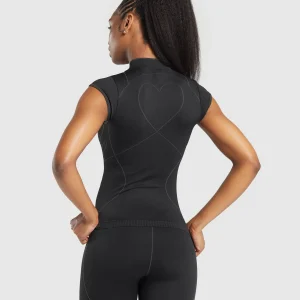 Hot Gymshark Contour Heart Seamless Short Sleeve Top Black/AsphaltGrey