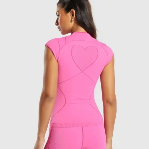 New Gymshark Contour Heart Seamless Short Sleeve Top FetchPink/PunkPink