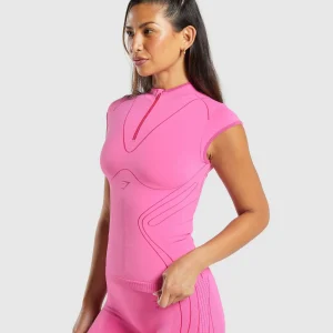 New Gymshark Contour Heart Seamless Short Sleeve Top FetchPink/PunkPink