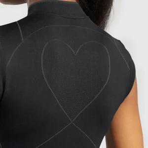 Hot Gymshark Contour Heart Seamless Short Sleeve Top Black/AsphaltGrey