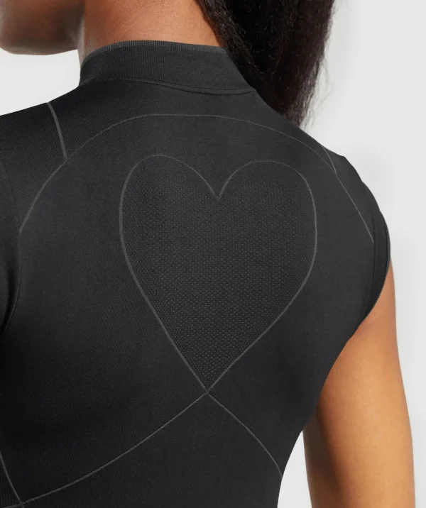 Hot Gymshark Contour Heart Seamless Short Sleeve Top Black/AsphaltGrey