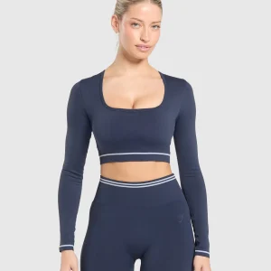 Outlet Gymshark Contrast Seamless Crop Top HeavyBlue