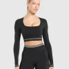 Hot Gymshark Contrast Seamless Crop Top Black