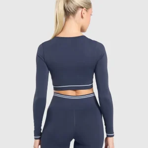 Outlet Gymshark Contrast Seamless Crop Top HeavyBlue