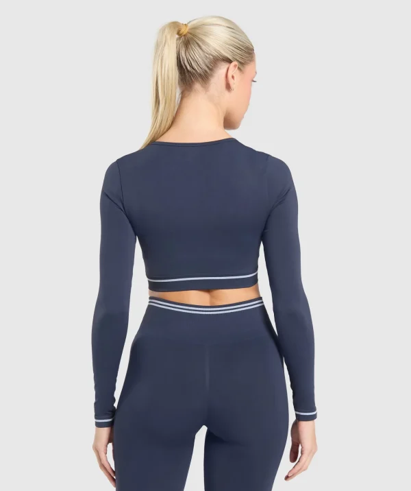 Outlet Gymshark Contrast Seamless Crop Top HeavyBlue