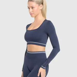 Outlet Gymshark Contrast Seamless Crop Top HeavyBlue