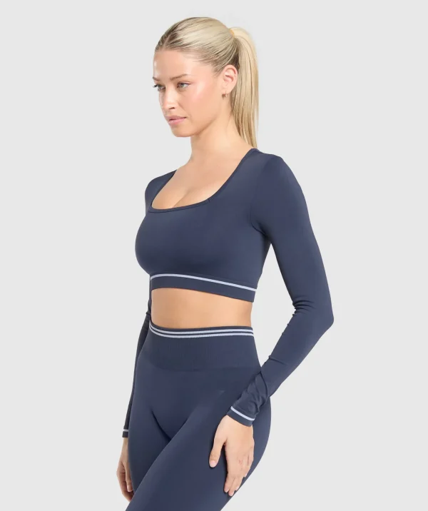 Outlet Gymshark Contrast Seamless Crop Top HeavyBlue