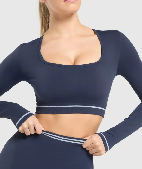 Outlet Gymshark Contrast Seamless Crop Top HeavyBlue