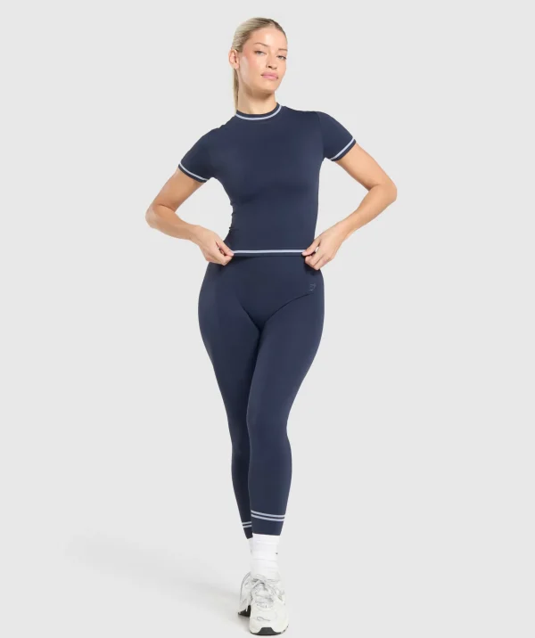 Outlet Gymshark Contrast Seamless Midi Tee HeavyBlue