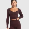 Clearance Gymshark Corset Seamless Long Sleeve Top HeritageBrown