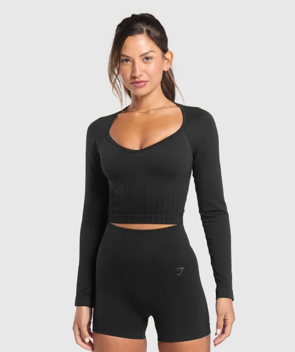 Online Gymshark Corset Seamless Long Sleeve Top Black