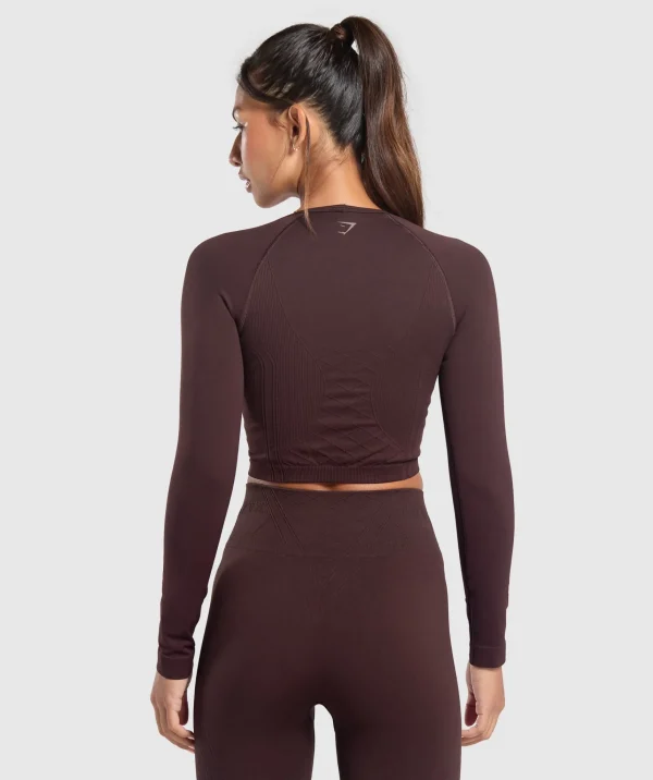 Clearance Gymshark Corset Seamless Long Sleeve Top HeritageBrown