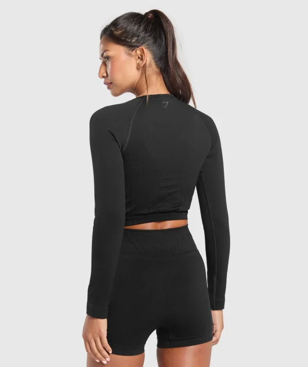 Online Gymshark Corset Seamless Long Sleeve Top Black