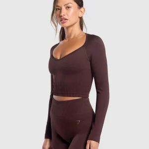 Clearance Gymshark Corset Seamless Long Sleeve Top HeritageBrown