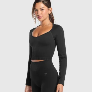 Online Gymshark Corset Seamless Long Sleeve Top Black
