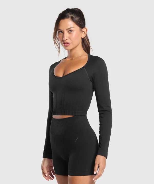 Online Gymshark Corset Seamless Long Sleeve Top Black