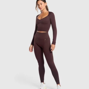 Clearance Gymshark Corset Seamless Long Sleeve Top HeritageBrown