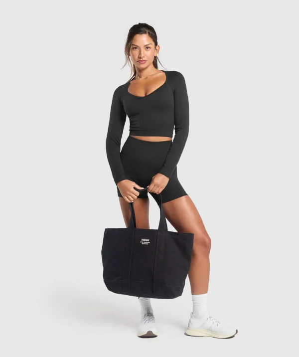 Online Gymshark Corset Seamless Long Sleeve Top Black
