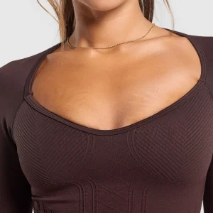 Clearance Gymshark Corset Seamless Long Sleeve Top HeritageBrown