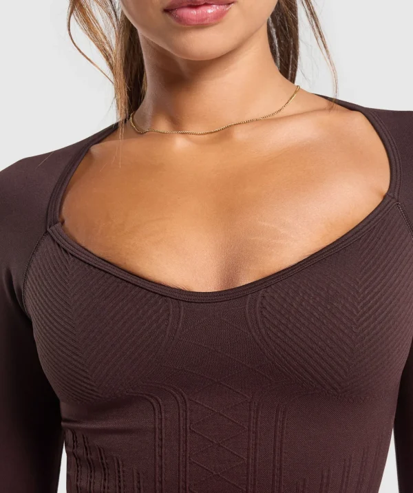 Clearance Gymshark Corset Seamless Long Sleeve Top HeritageBrown