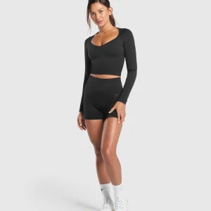 Online Gymshark Corset Seamless Long Sleeve Top Black