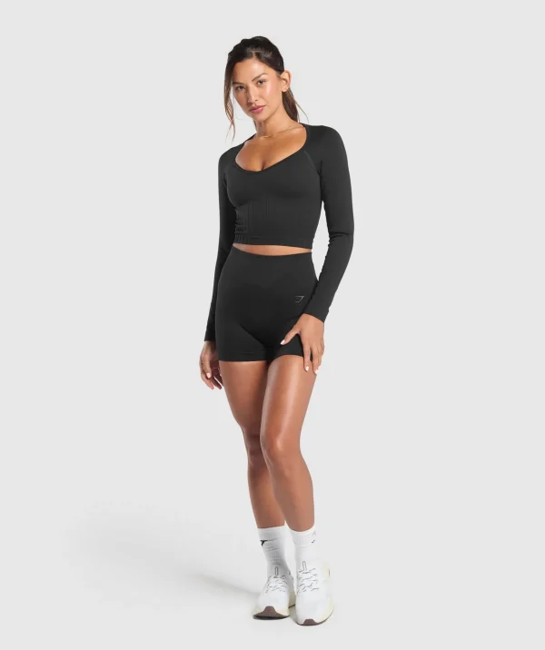 Online Gymshark Corset Seamless Long Sleeve Top Black